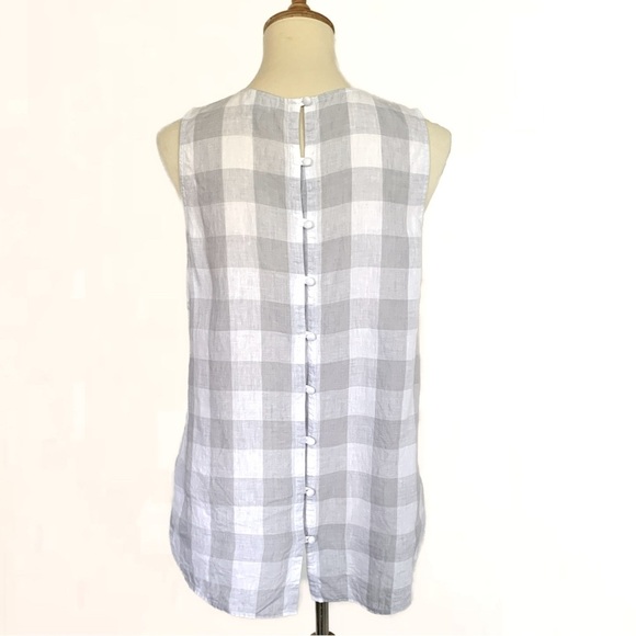 J. Jill Love Linen Gingham Plaid Button Back Sleeveless Top Gray White - Picture 5 of 9